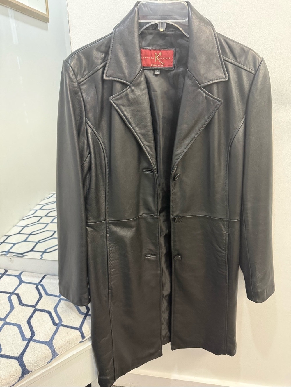 KATIANA COUTURE •  Women’s Black Leather Long Coat - size small